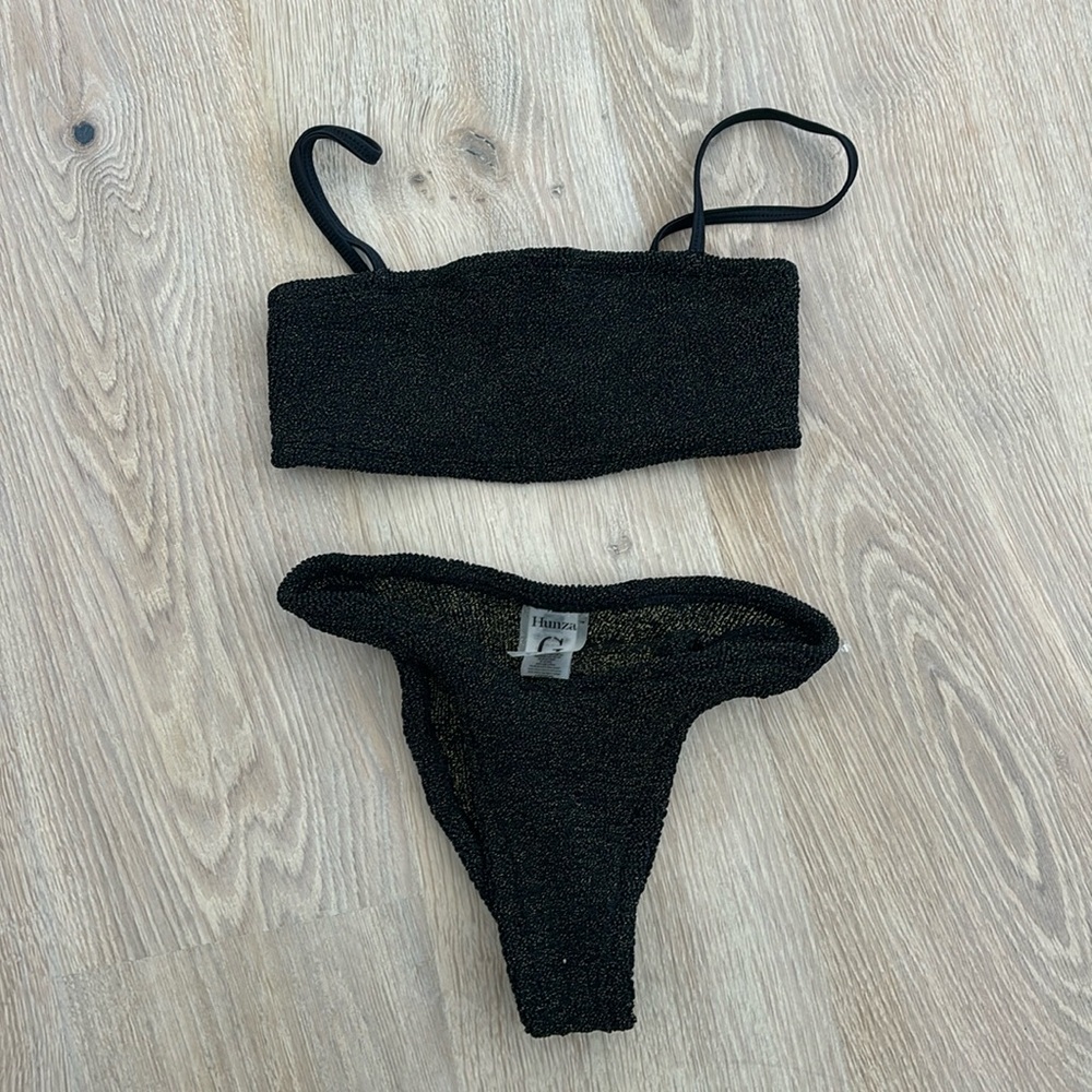 HUNZA G BLACK AND GOLD SHIMMER BIKINI